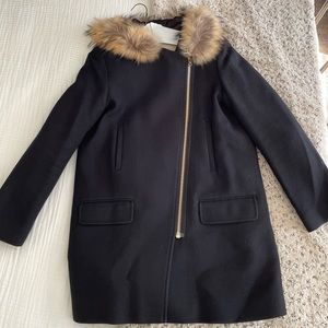 Sandro black wool coat with fur collar, sz 40